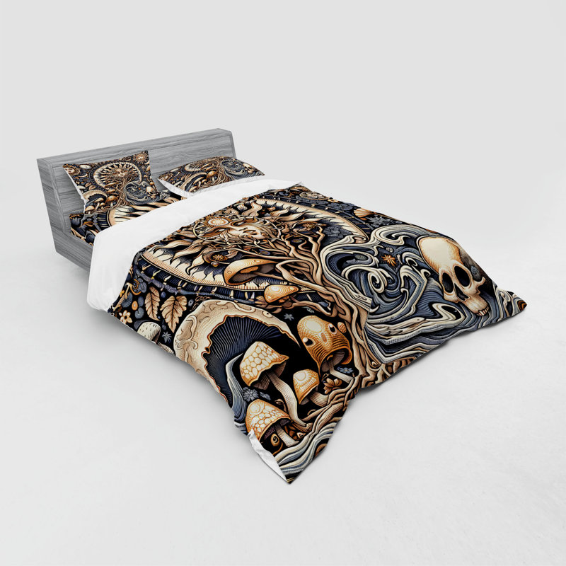 Ensemble de literie Ambesonne Boho Art & bleu violet brun pâle, Housse de couette très grand lit californien + 3