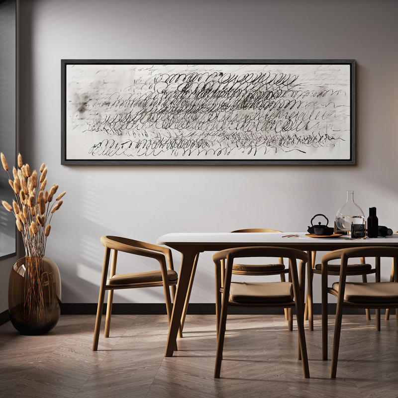 Abstract Pastel Lines " Dynamic Script Flow Abstract Rustic Retro Art Decor Extra Large Artwork Pictures " Print, Black