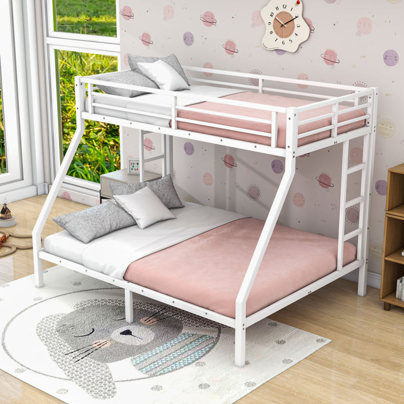 Metal Bunk Bed With Noise-Free Slats And Under-Bed Storage, Twin XL Over Queen, White