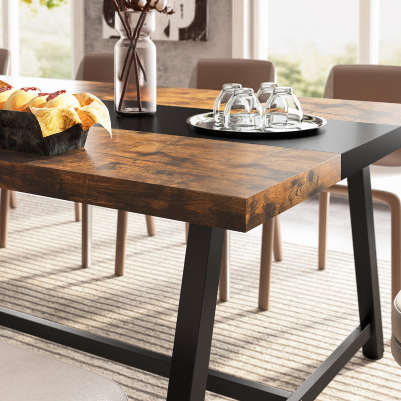 Metal Base Dining Table, Brown/Black