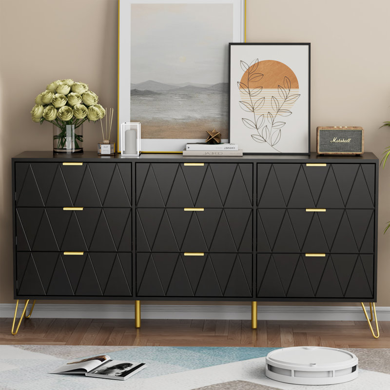 Commode 9 tiroirs l 58,9 po Telfair, Noir