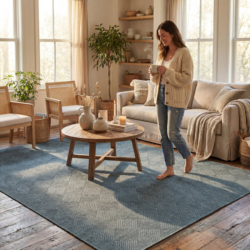  Tapis intérieur / extérieur Valenne, Rectangle 6 pi x 9 pi, Bleu