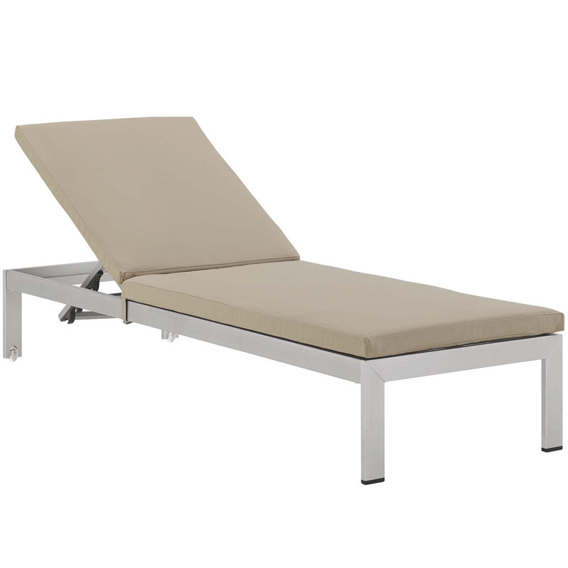 Shore Outdoor Patio Aluminum Chaise with Cushions, Beige