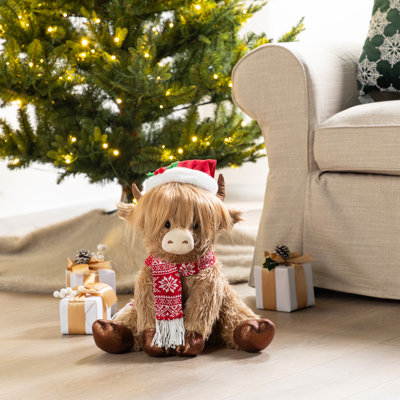 15.25"L Christmas Fabric Highland Cow