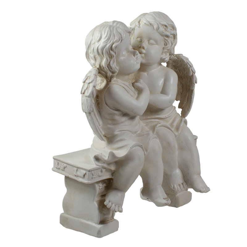Statue de jardin d'extérieur 9,75 "s'embrassant assis sur un banc