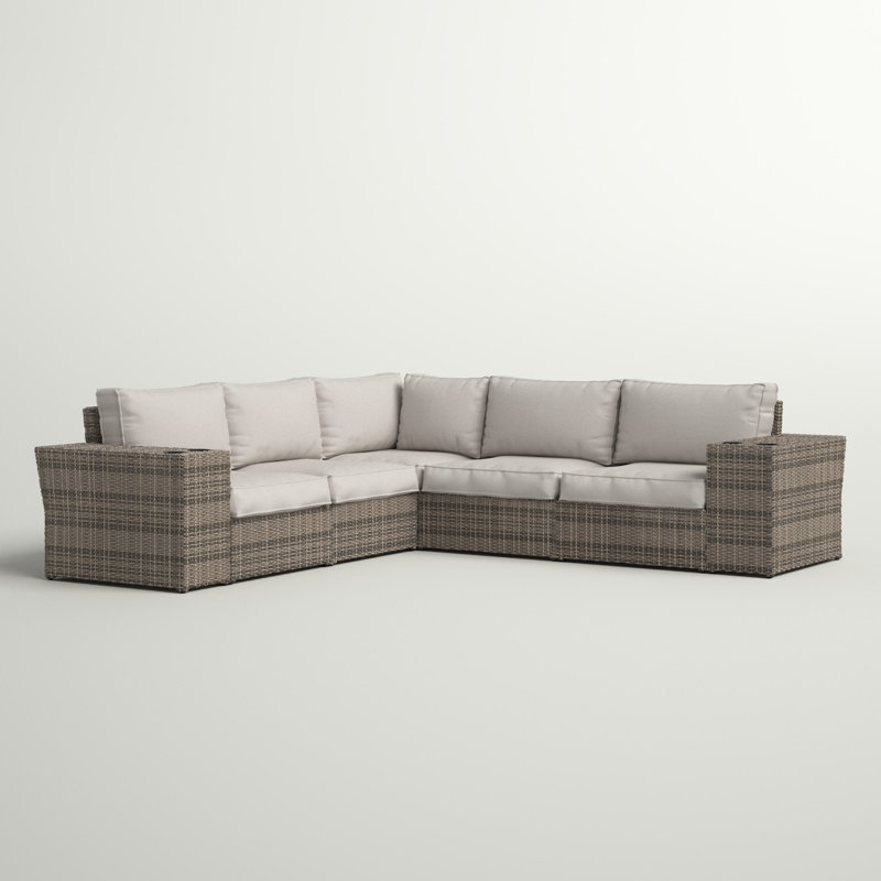 Ayantu Fully Assembled 102'' Wide Outdoor Wicker Reversible Patio Sectional with Cushions, Mixed Grey
