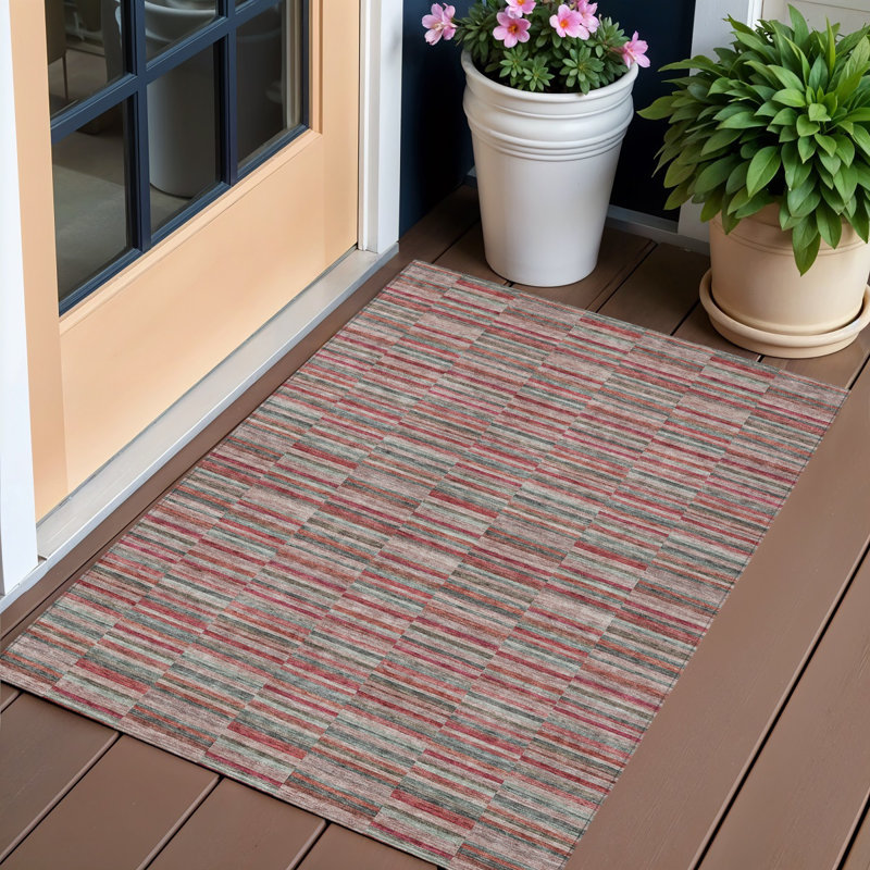 Tapis extérieur lavable rayé beige et cuivre 3 pi x 5 pi