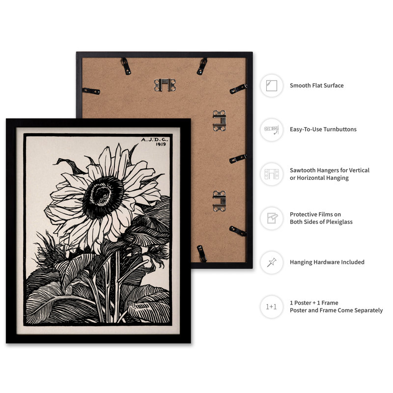 Julie De Graag - Tournesol, Cadre noir, Affiche, H 12 po x l 16 po