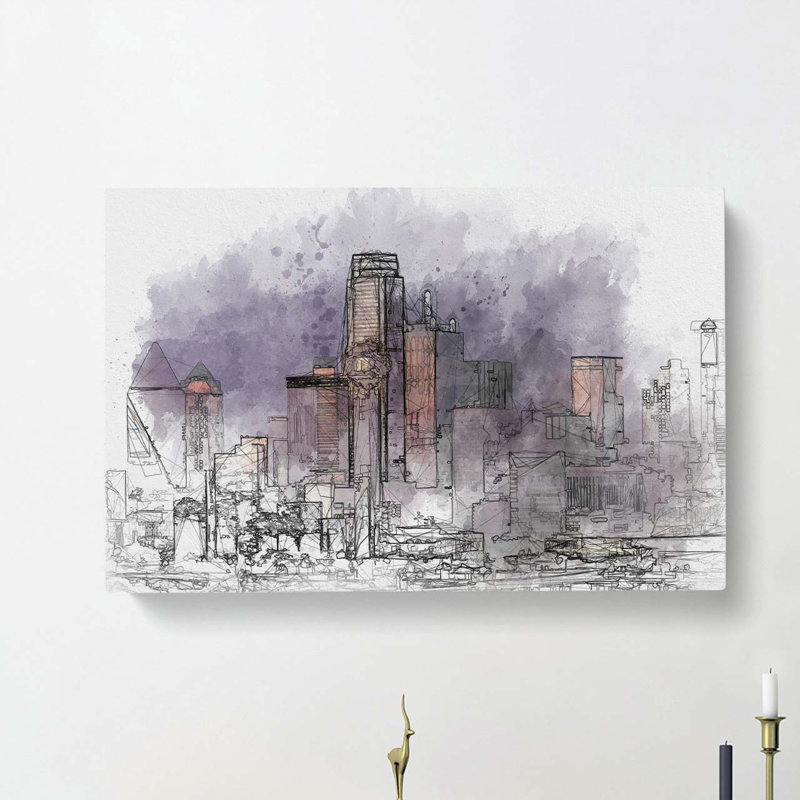 Dallas Texas Skyline at Dusk in Abstract - Wrapped Canvas, 35cm H x 50cm W x 3cm D
