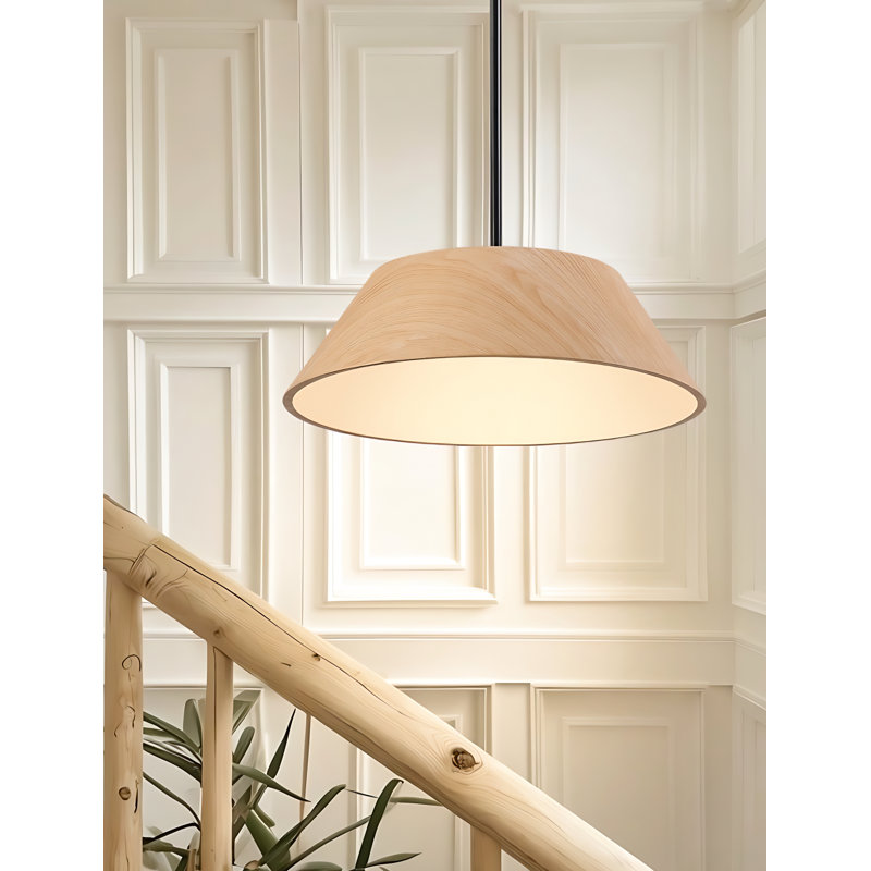 1-Light 15.7" Wide Modern Scandinavian-Style Wood-Like Pendant Lamp with Lamp Shade diffuser, Wood Grain