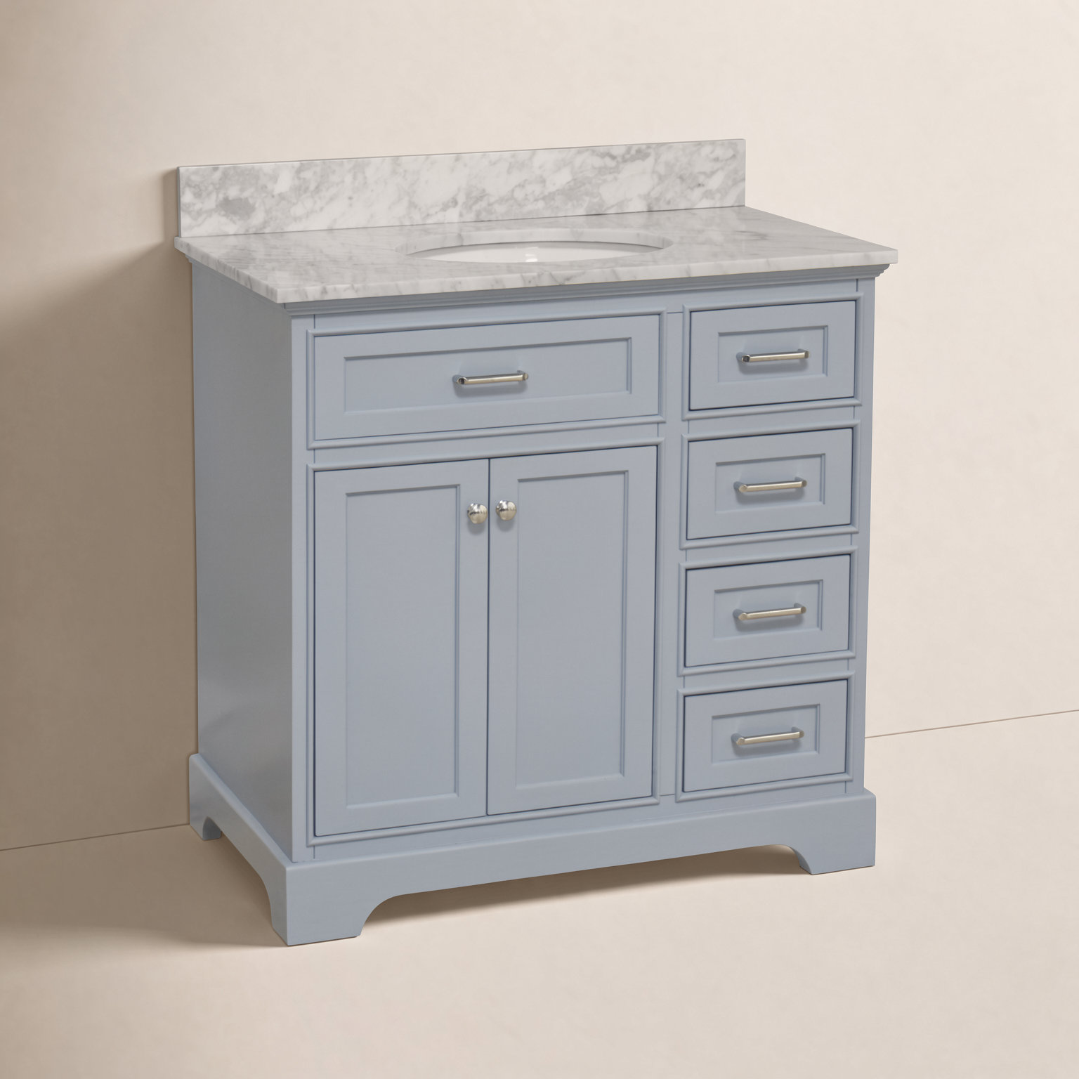 36'' Single Bathroom Vanity, Carrara Marble, Powder Blue