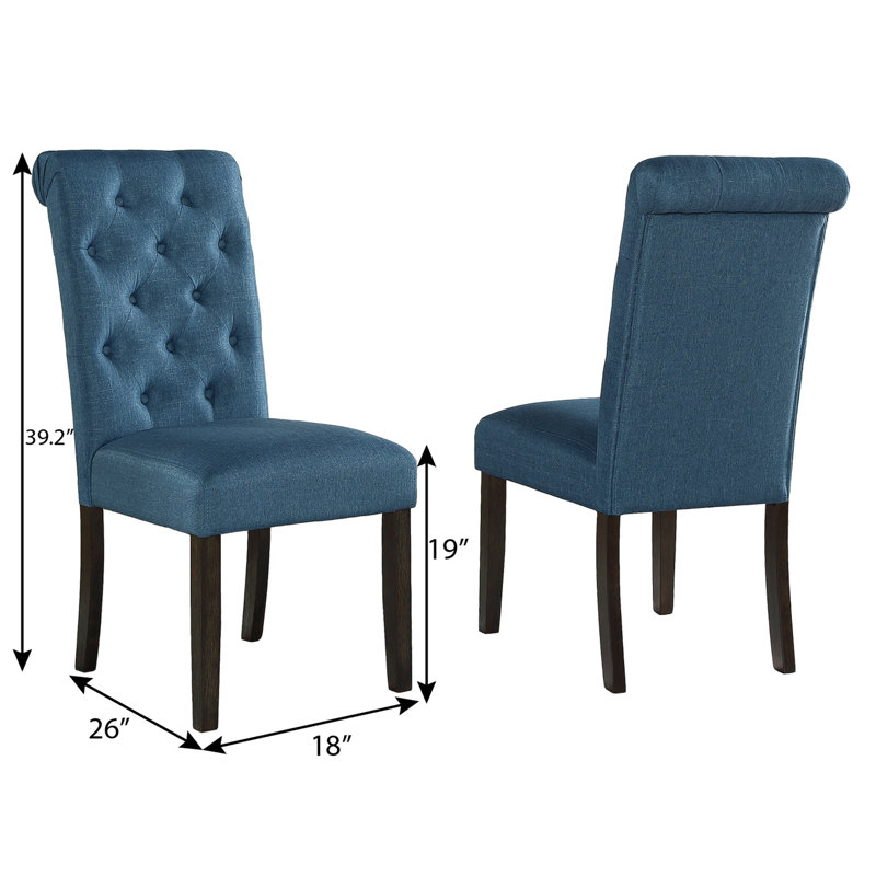 2 Solid Wood Blue Dining Chairs - Blend, Elegant Curve, Construction Chairs,   Of 2  Armless Design, Upholstery, Frame, Blue