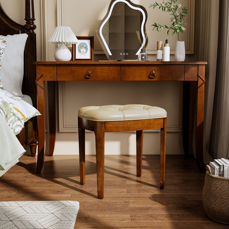 Tabouret élégant en bois rembourré et polyvalent pour meuble-lavabo, salle à manger, bureau et vestibule, Beige