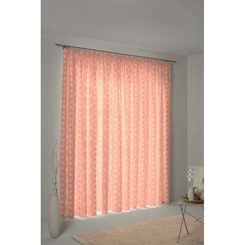 Delmira Retro Floret Slot Top Opaque Curtain, 145 W x 225 D cm, Peach Puff/Floral White