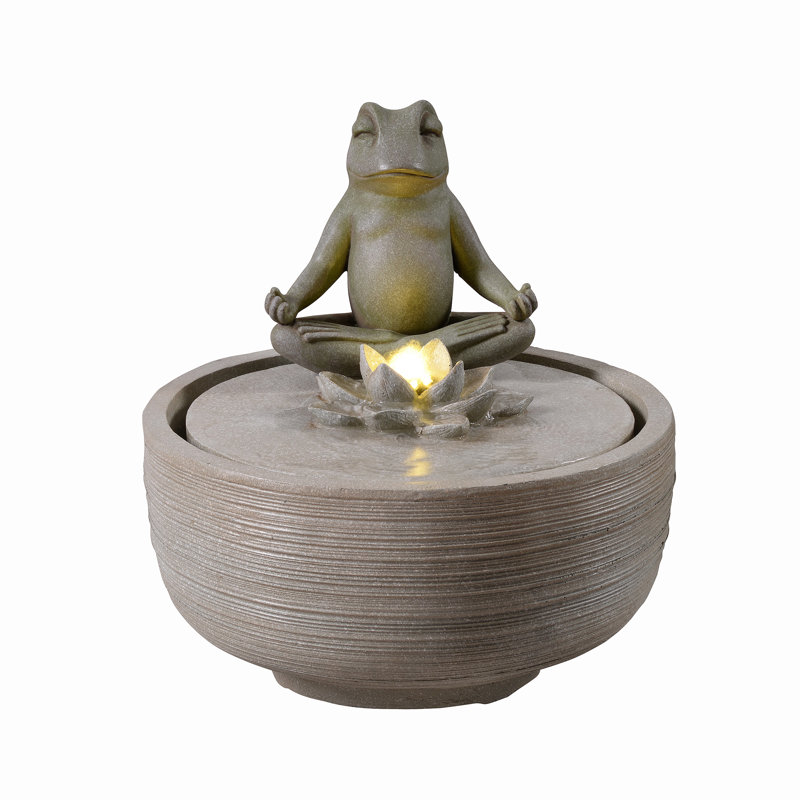 15" H Meditating Frog Water Fountain W/LEDs
