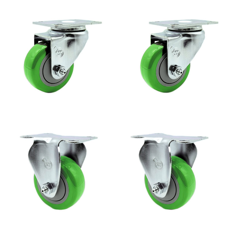 Ensemble de roulettes 3 pouces avec roulettes en polyuréthane vert