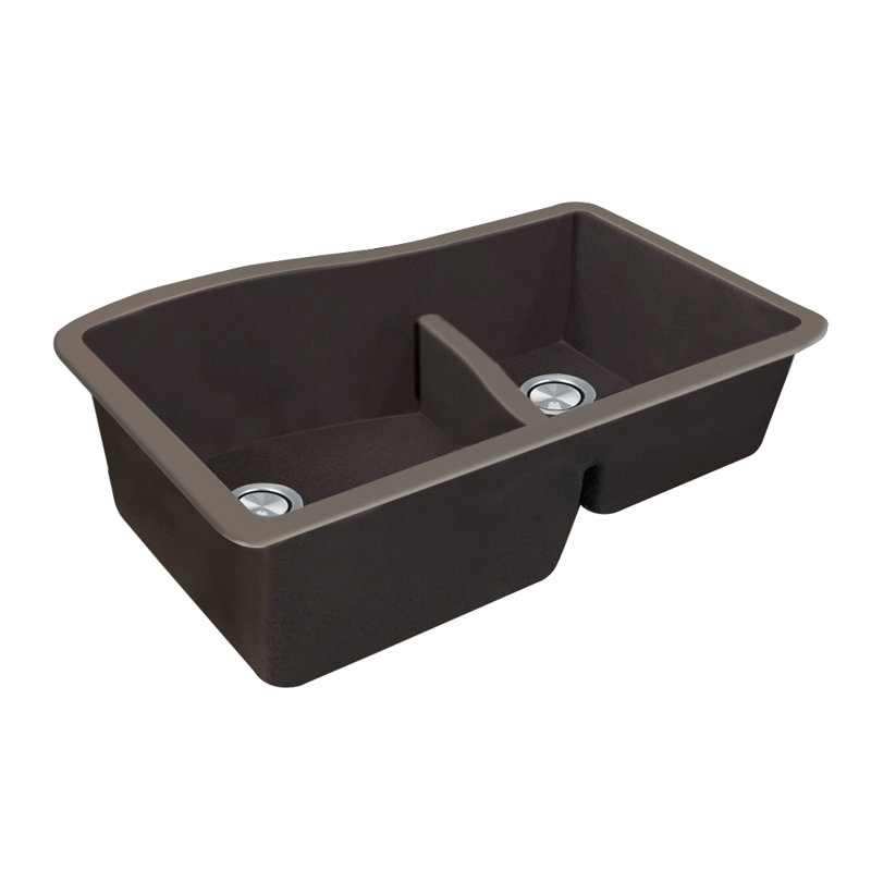 Aversa 33'' L Double Bowl Granite Kitchen Sink, Espresso