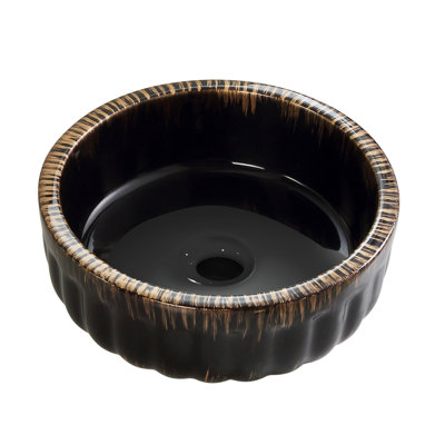 15"X15" Black Bathroom Sink Above Counter Small Bowl Vessel Bathroom Sink Ceramic Without Pop-up Drain &Faucet