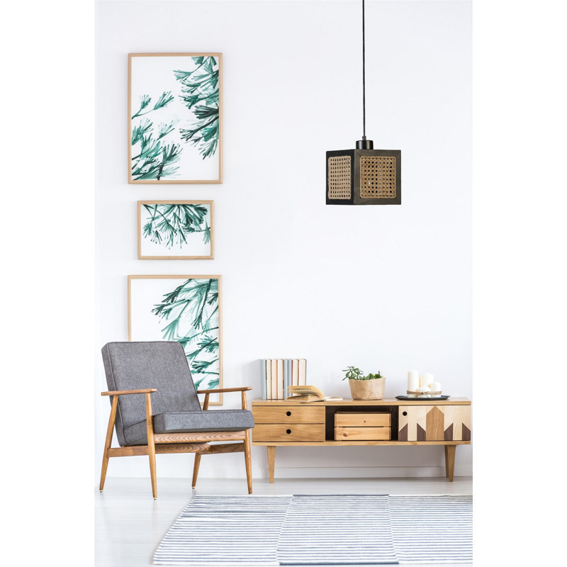 Chandle - Light Black Pendant, Rattan/Black