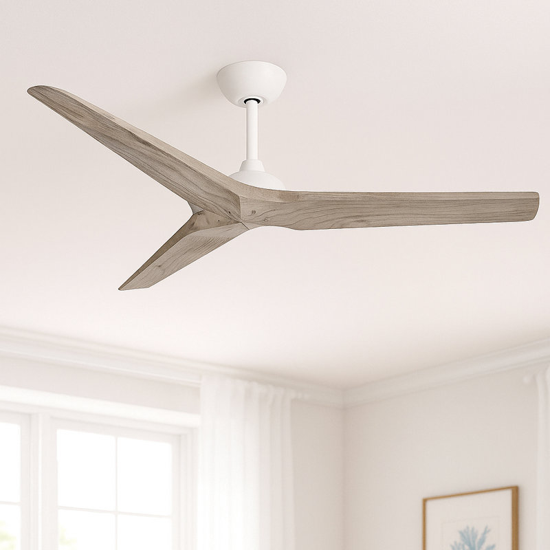 Chisel 44" Indoor/Outdoor Smart Wooden Ceiling Fan with Remote, Matte White, Weathered Wood