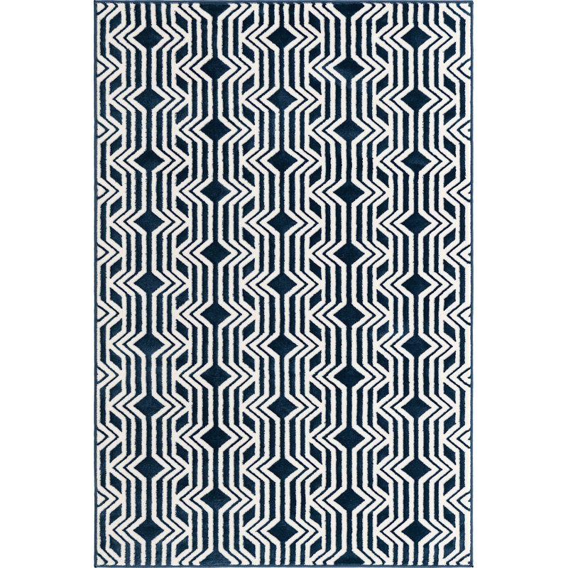 Tapis contemporain Bramore de couleur bleu marine, Rectangle 7 pi 10 po x 10 pi