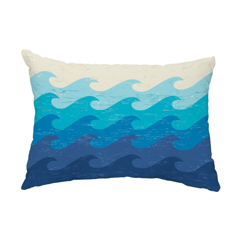 Deep Sea Blue Coastal Waves Outdoor Throw Pillow