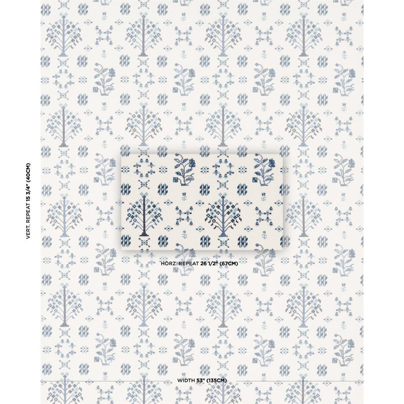 Fairview 100% Cotton Fabric, White/Blue