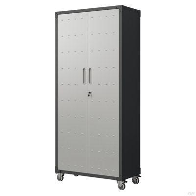 71" Metal Garage Storage Cabinet With Wheels - Heavy-Duty Tool Storage Cabinet For Home, Office, School, And Garage Organization, Black/Gray (Cabinet)