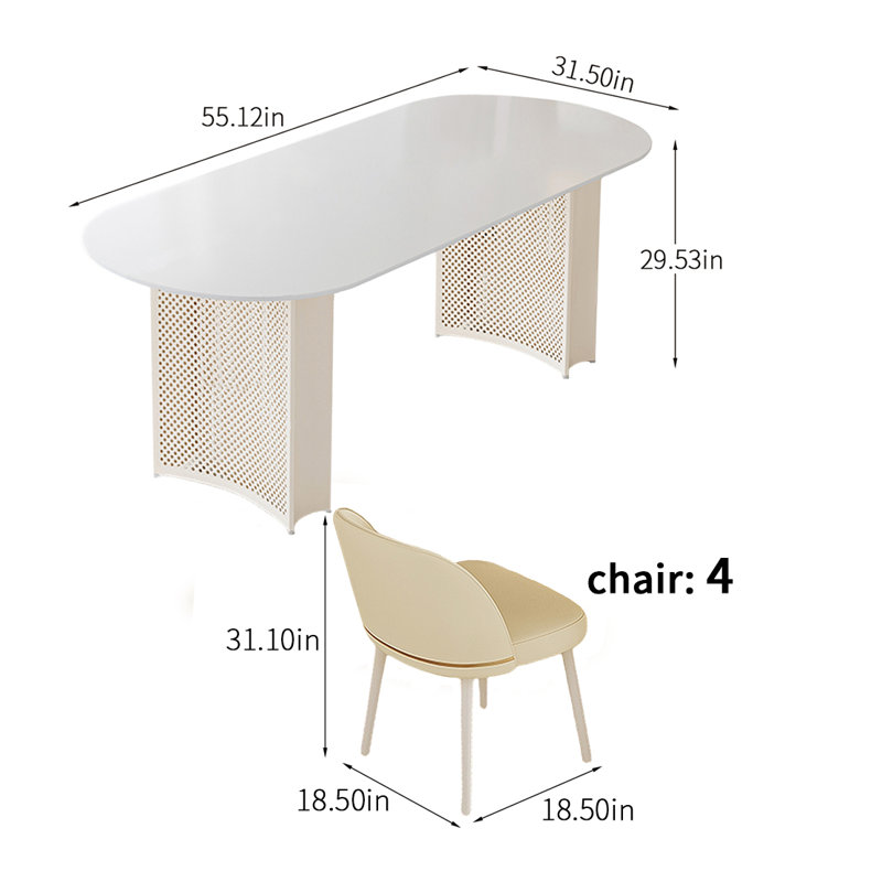 Ensemble repas pour 4 personnes Sylvester, H 29,53 po x L 55,12 po x l 31,5 po