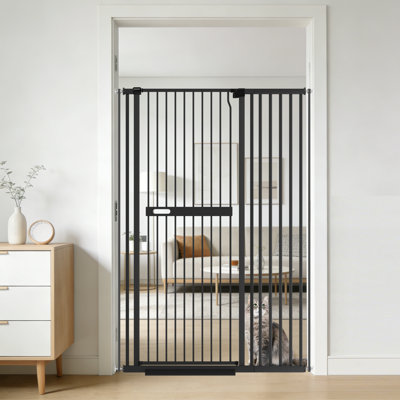 61" Extra Tall Pet Gate, 36"-42" Adjustable Wide Pressure Mounted Auto Close Walk Through Metal Safety Dog & Cat Gate for Indoor Stairs, Doorways & Hallways