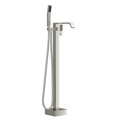 Floor Mounted Tub Faucet In Brushed Nickel, Dual - Temperature Adjustment, Splash Technology, Easy Diy Setup Nickel With 360° Spout Rotation, Rust Core, Handheld Shower Included