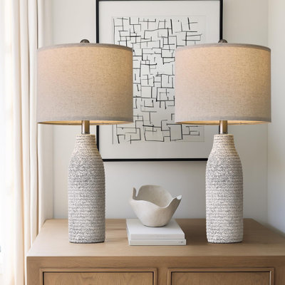 Ceramic Table Lamps Set Of 2, Modern Bedside Lamps For Living Room And Nightstand, Rotary Switch Design