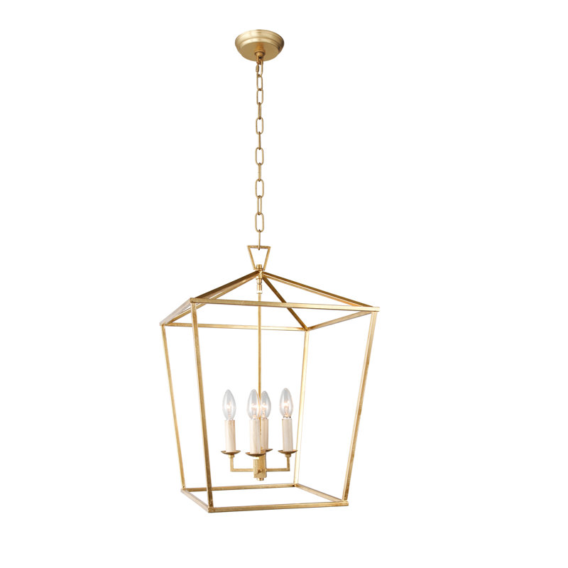 Neslisah 4 - Light Dimmable Lantern Geometric Chandelier, Gold, 60.4" H x 16.9" W x 16.9" D