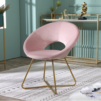 Fauteuil d'appoint rembourré de velours soyeux rose avec base au fini doré