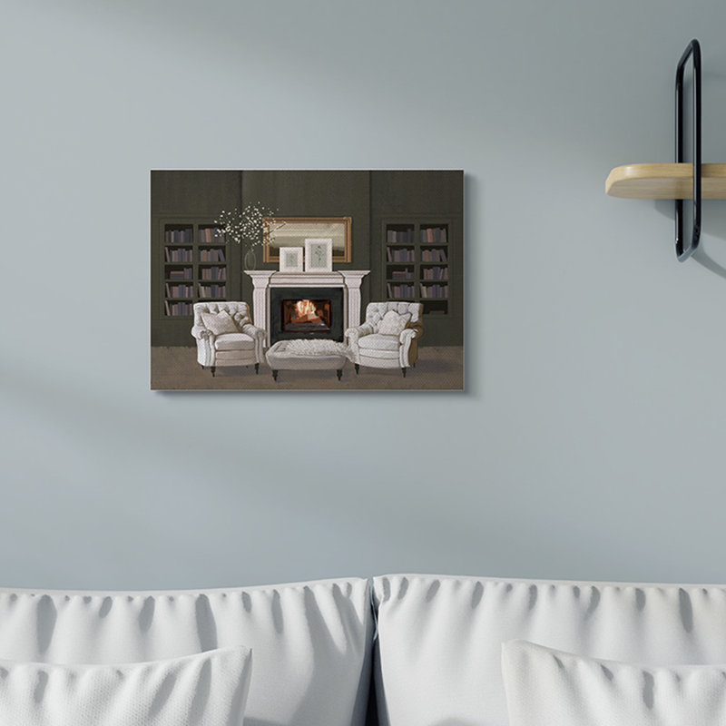 «Modern Living Room Interior Design White Green», impression, Toile tendue, H 16 po x l 20 po