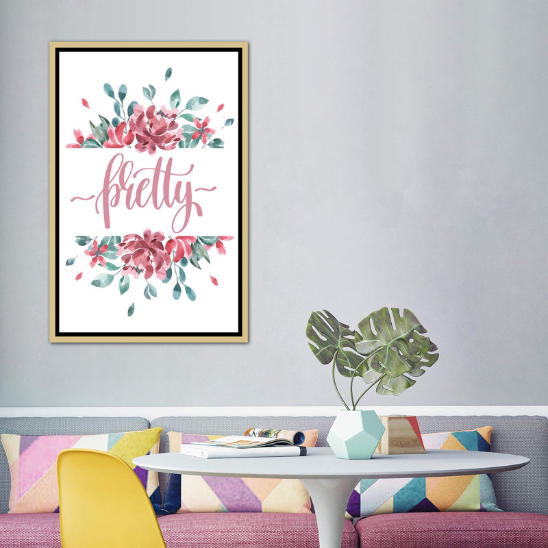 Jolie fleur - impression d'art graphique, Pas de tapis, H 60 po x l 40po x P 1,5 po, Toile encadrée d'or