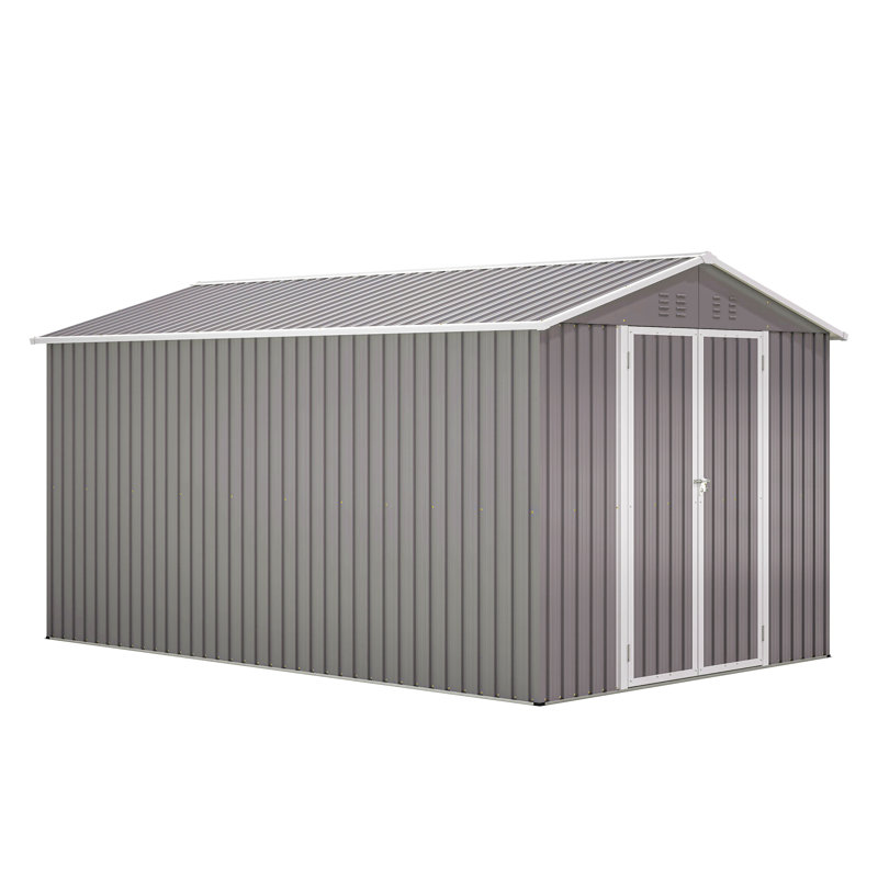8 X 12 Ft Outdoor Storage Shed, Large Metal Tool Storage With Aluminium Frame And Lockable Doors, Storage For Backyard Garden Patio Lawn, Grey