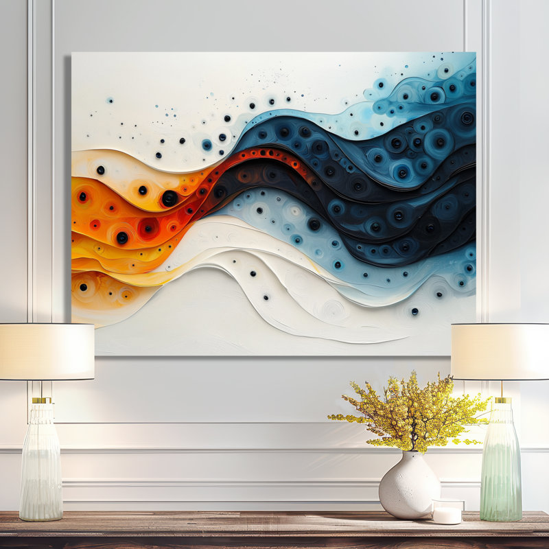 «Orange» et «Sprial», encre rythmique orange, «I», reproduction d'art en spirale abstraite, H 30 po x l 40 po