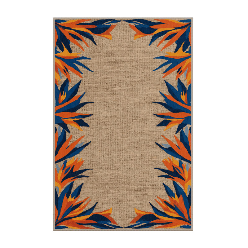 Machine Washable Botanical Brown Area Rug, Rectangle 2' x 3'