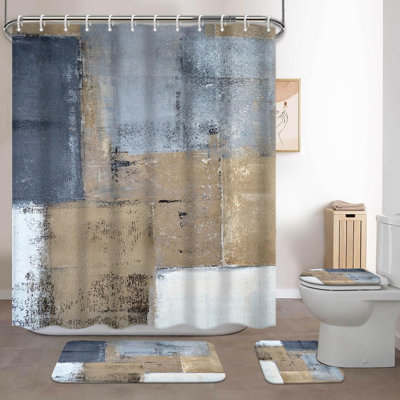 Abstract Art Shower Curtain Sets 4-Piece Non-Slip Bath Mat Set