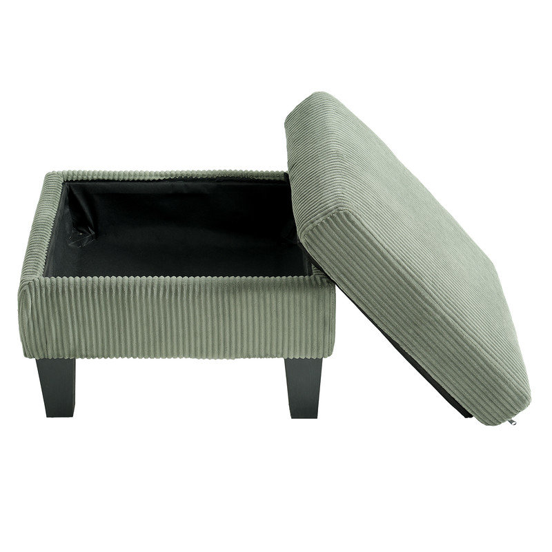 Canapé en L avec repose-pieds en velours côtelé avec rangement, Vert olive