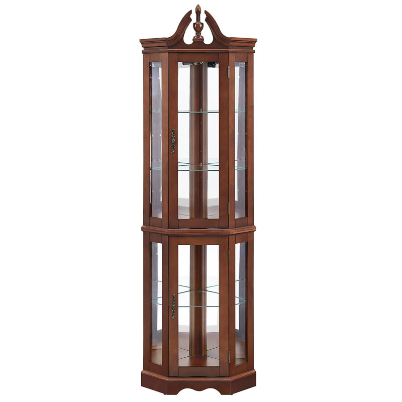 Vitrine de coin en noyer avec lumières