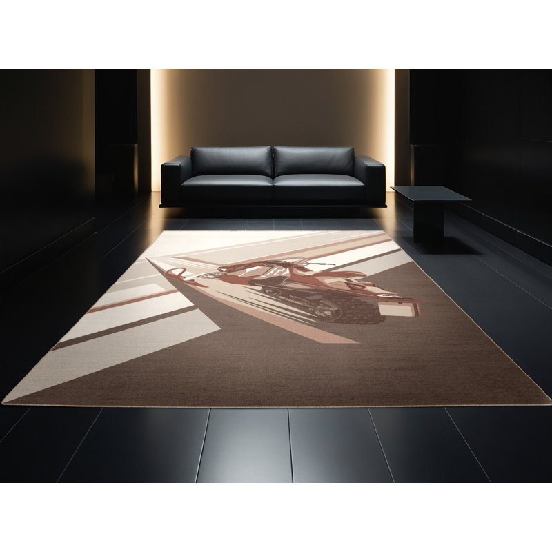 Soft Plush Vehicles And Transportation Snowmobile Vehicle Modern Area Rug in Brown – Beige Binding, 2x4