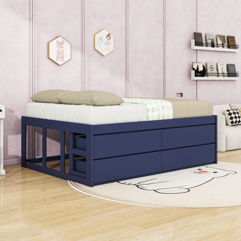 Lit plateforme avec tiroirs de rangement, Full, Navy Blue