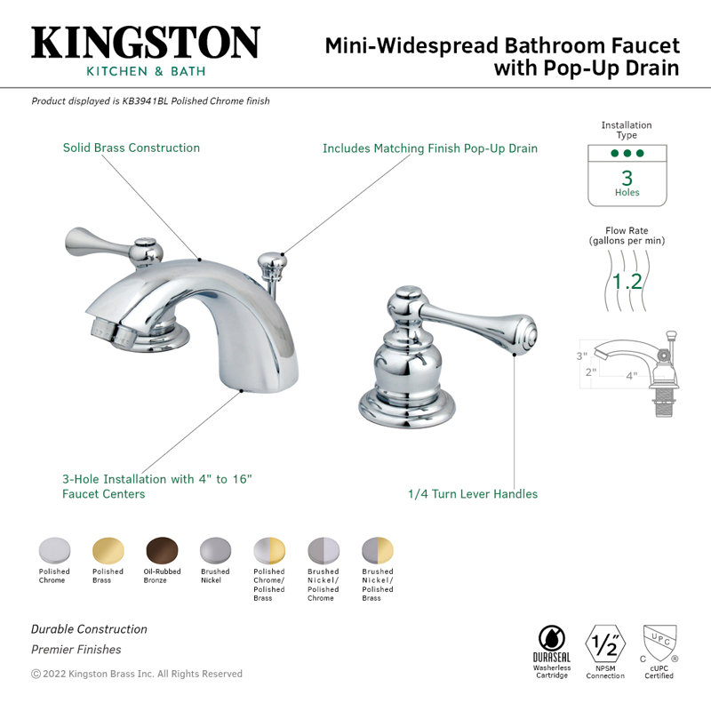 Vintage Widespread Bathroom Faucet with Drain Assembly, Polished Brass