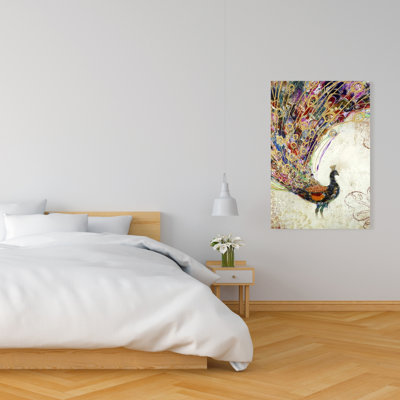 Paon avec des plumes dorées - art sur toile doré