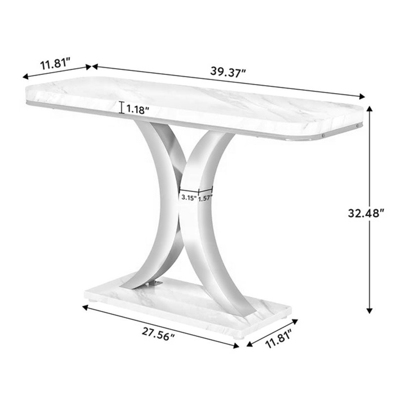 Console de 101,6 cm (40 po), table d'entrée étroite avec piètement géométrique, Gris / Noir, Gris, Noir