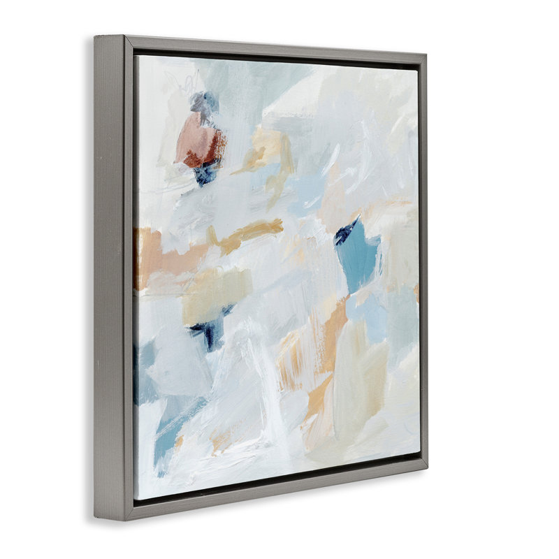 Art mural subtil abstrait avec toile flottante bleue par Victoria Barnes, Cadre flottant gris lustré