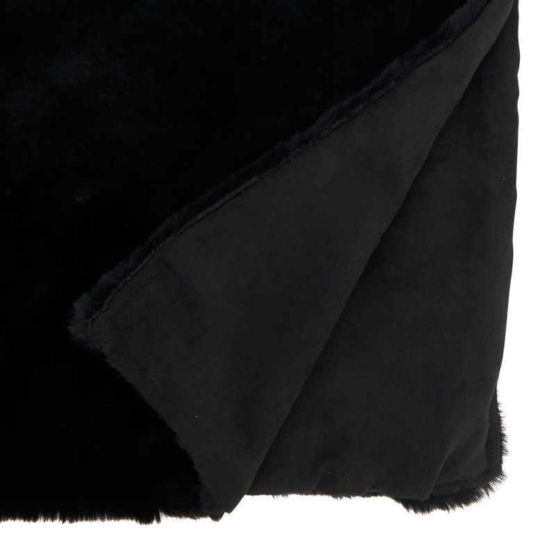Faux Rabbit Fur Collection Solid Colour Table Runner, Black