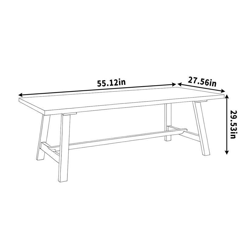 Table de salle à manger en bois massif et bois de cerisier, H 29,53 po x L 55,12 po x l 27,56 po